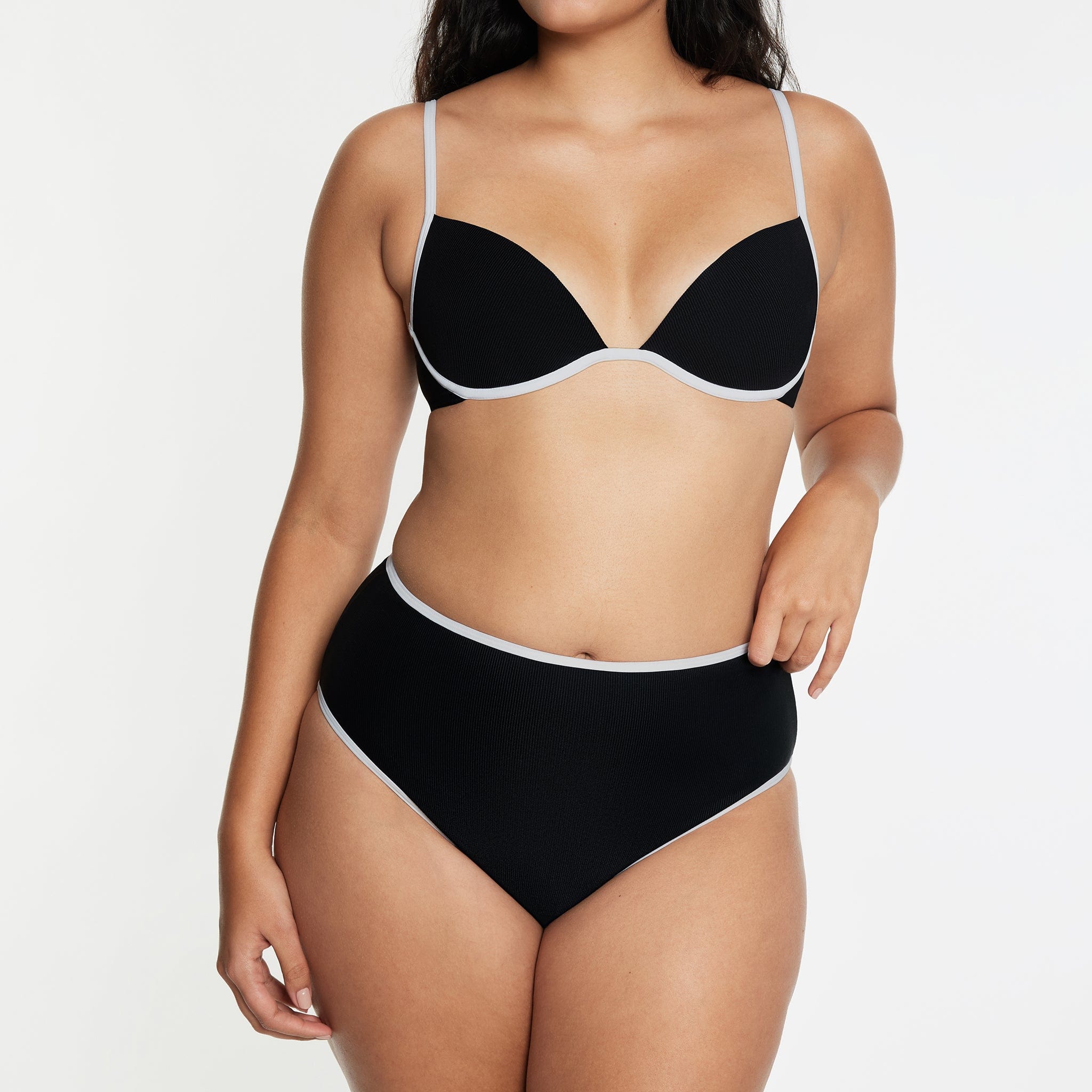 High Waisted Bikini Bottom Ribbed Jet - Image 4